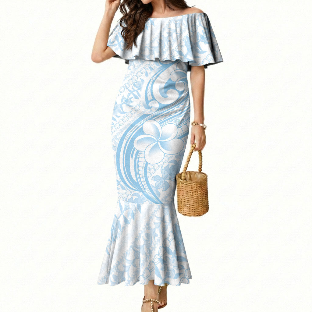 Hawaii Plumeria Lokelani Pikake Lei Mermaid Dress Uliuli Polynesian Tattoo LT9 Women Blue - Polynesian Pride