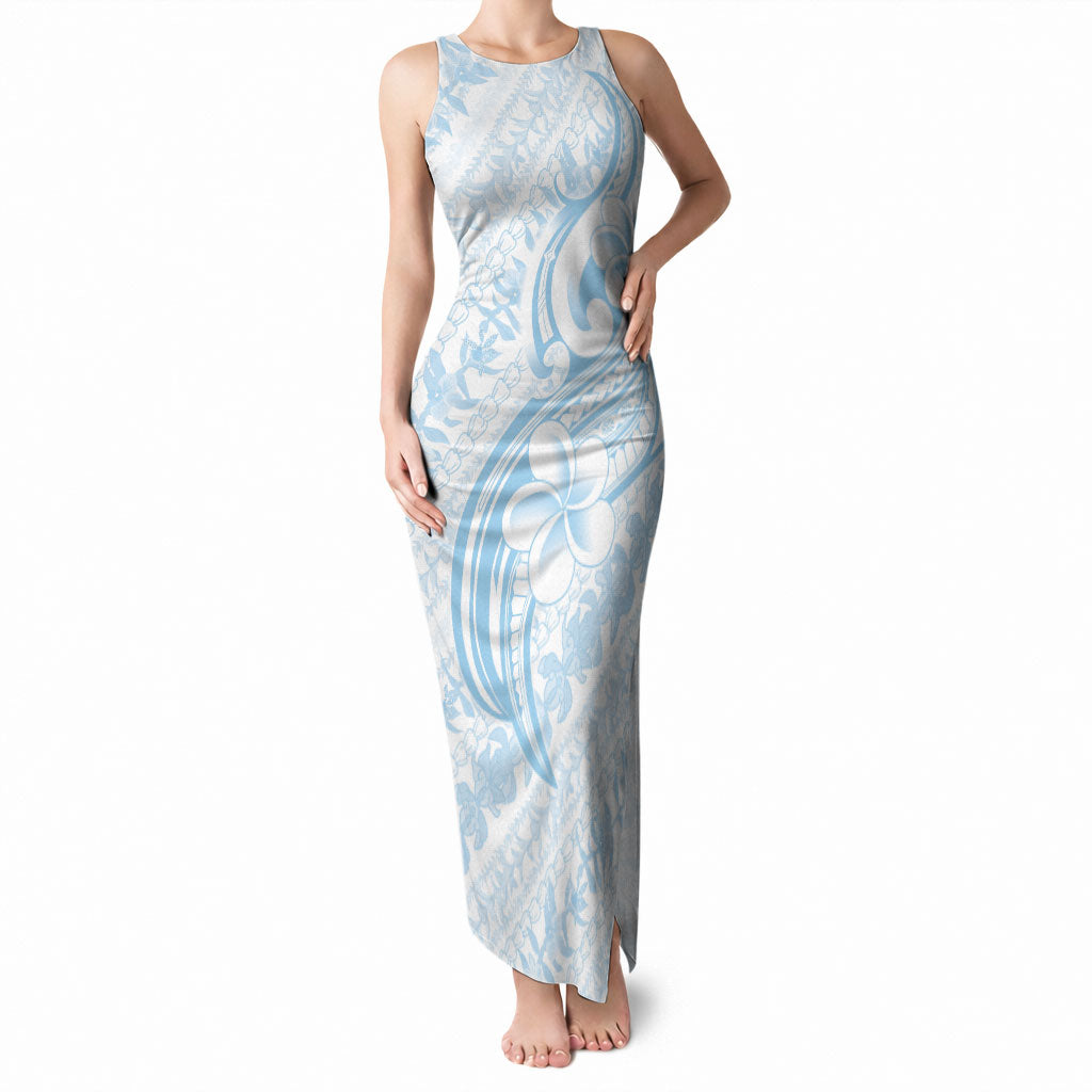 Hawaii Plumeria Lokelani Pikake Lei Tank Maxi Dress Uliuli Polynesian Tattoo LT9 Women Blue - Polynesian Pride