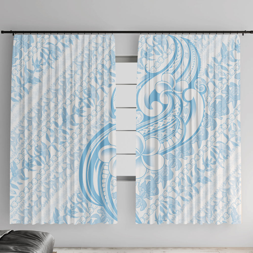 Hawaii Plumeria Lokelani Pikake Lei Window Curtain Uliuli Polynesian Tattoo LT9 With Hooks Blue - Polynesian Pride