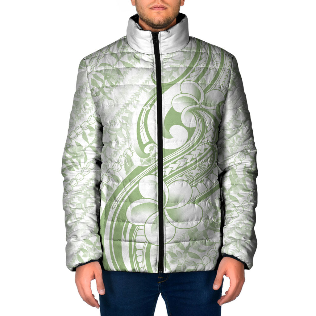 Hawaii Plumeria Lokelani Pikake Lei Padded Jacket Oma'oma'o Polynesian Tattoo LT9 Men Green - Polynesian Pride