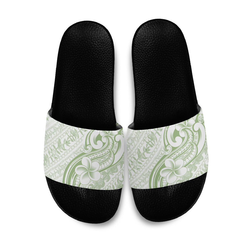 Hawaii Plumeria Lokelani Pikake Lei Slide Sandals Oma'oma'o Polynesian Tattoo LT9 Green - Polynesian Pride