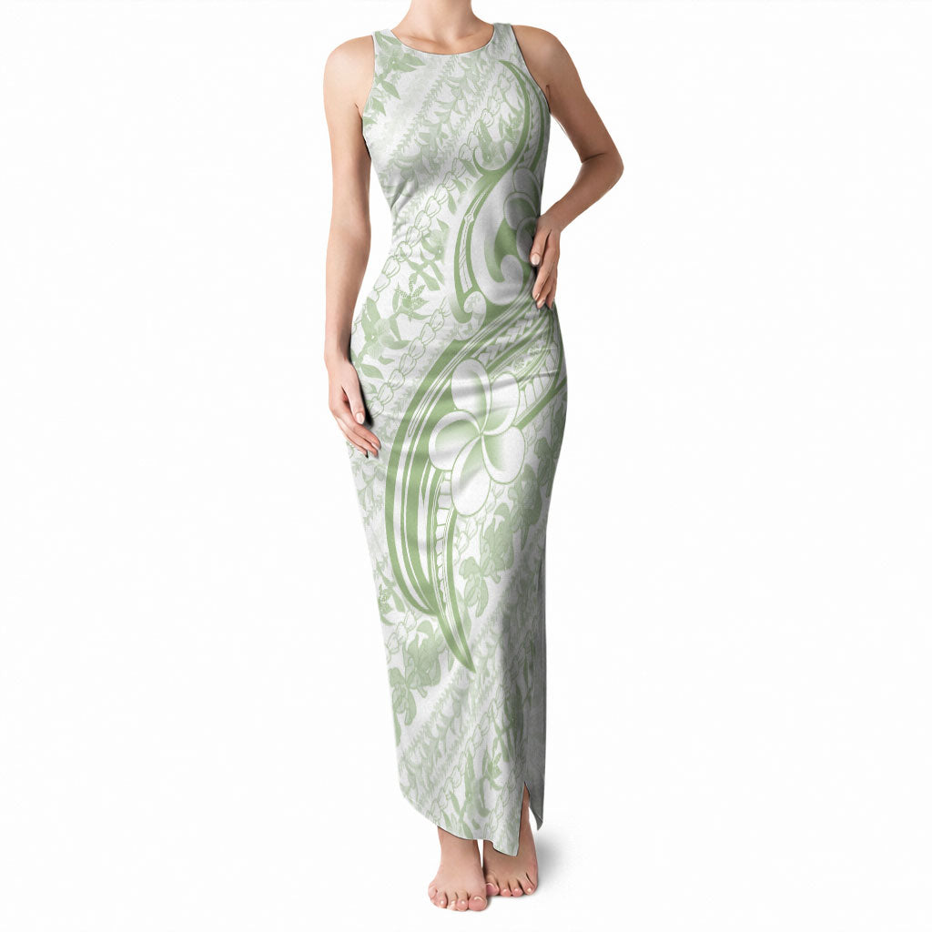 Hawaii Plumeria Lokelani Pikake Lei Tank Maxi Dress Oma'oma'o Polynesian Tattoo LT9 Women Green - Polynesian Pride
