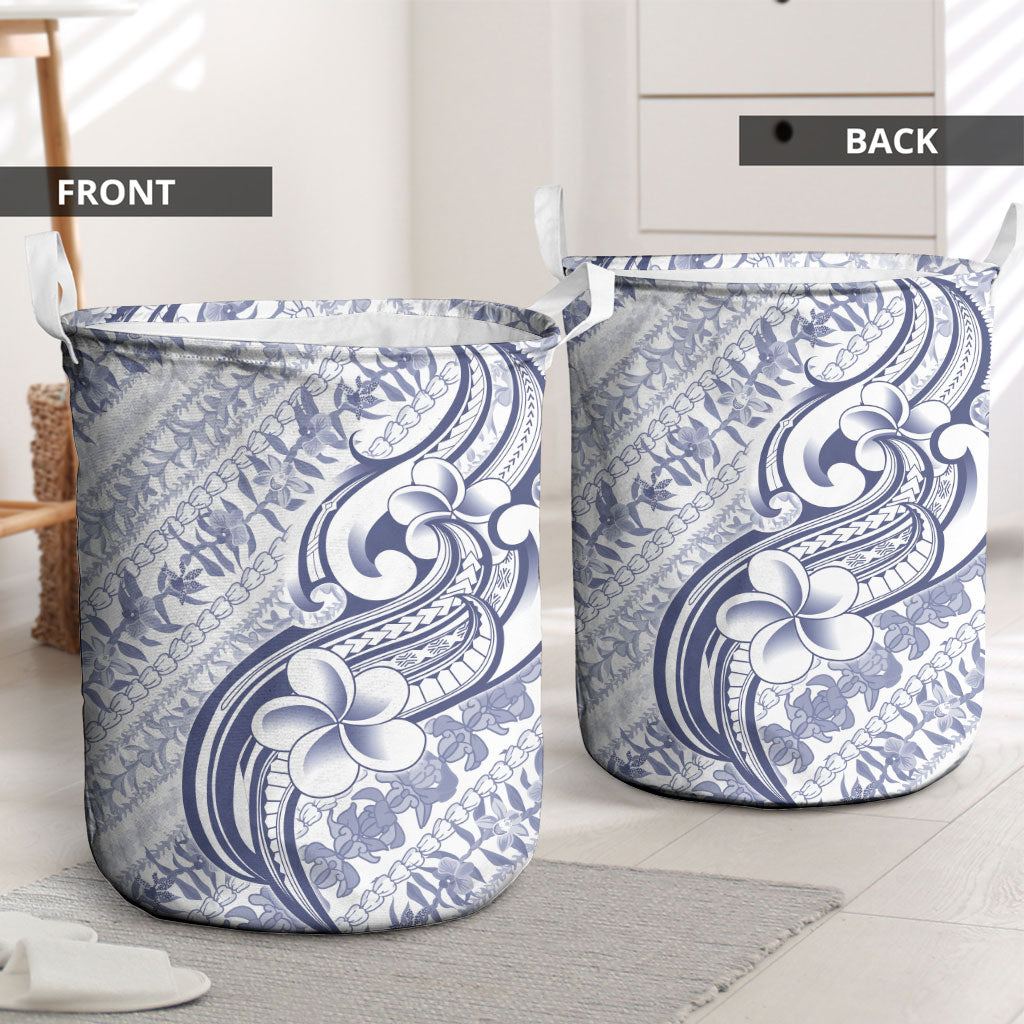 Hawaii Plumeria Lokelani Pikake Lei Laundry Basket Navy Blue Polynesian Tattoo LT9 - Polynesian Pride