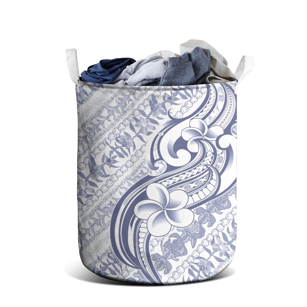 Hawaii Plumeria Lokelani Pikake Lei Laundry Basket Navy Blue Polynesian Tattoo LT9 - Polynesian Pride