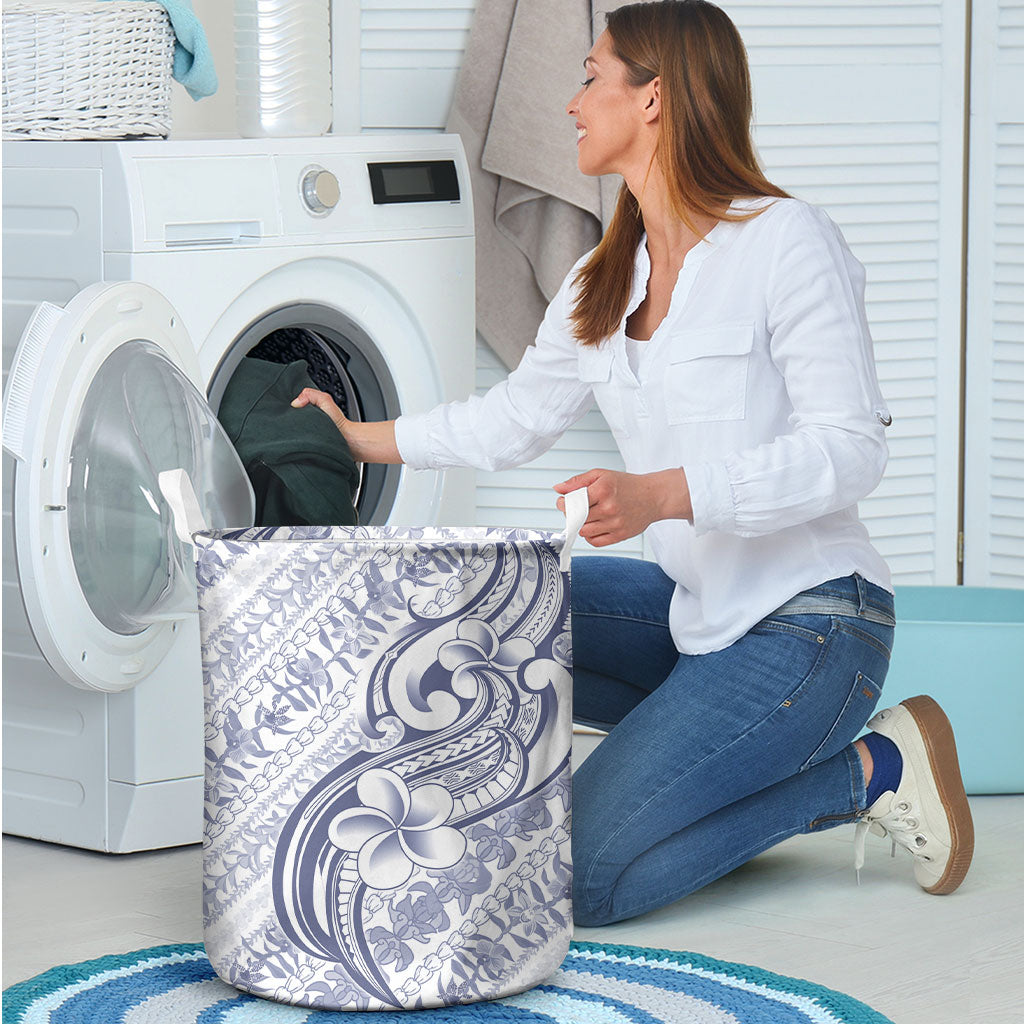 Hawaii Plumeria Lokelani Pikake Lei Laundry Basket Navy Blue Polynesian Tattoo LT9 - Polynesian Pride