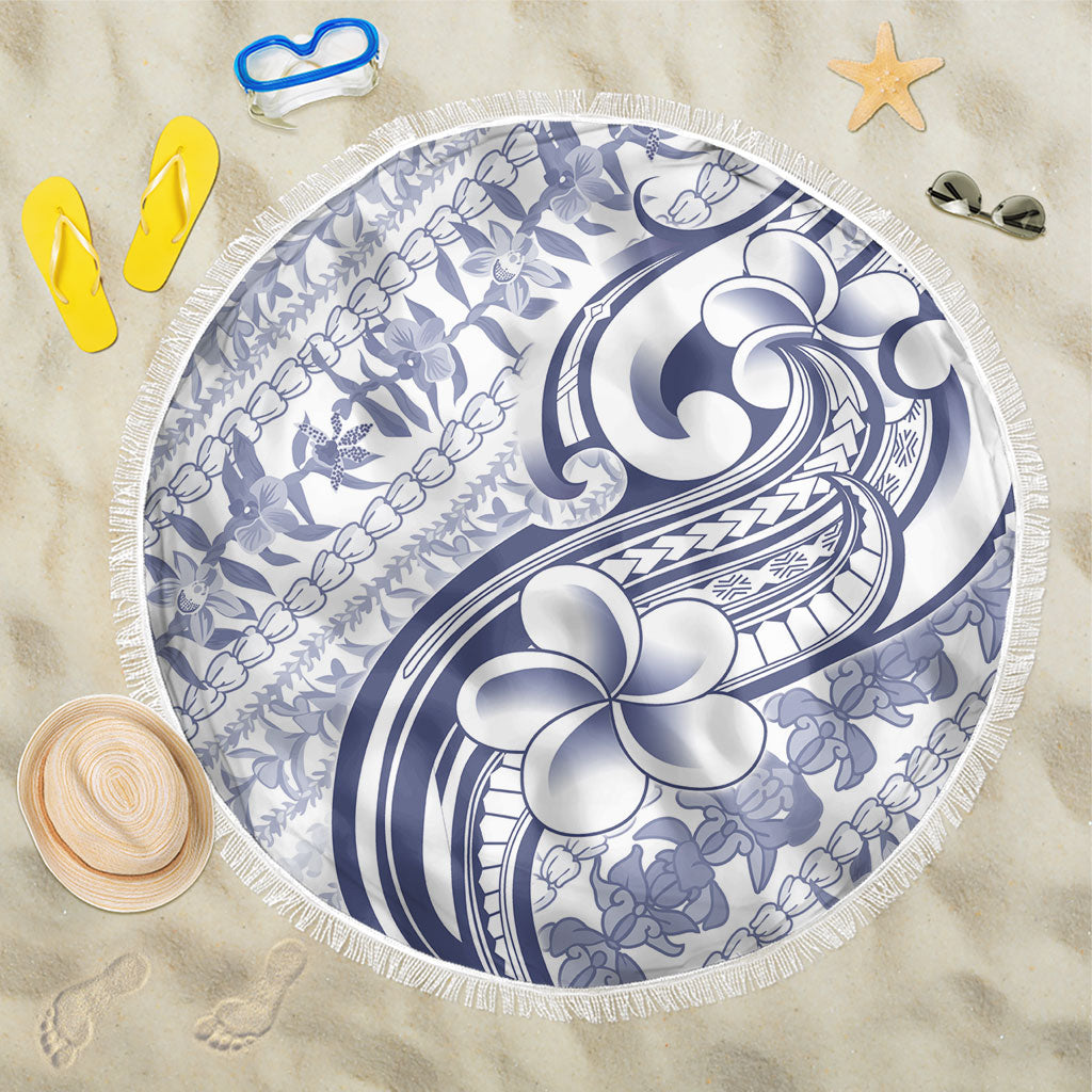Hawaii Plumeria Lokelani Pikake Lei Beach Blanket Navy Blue Polynesian Tattoo LT9 One Size 150cm Navy Blue - Polynesian Pride