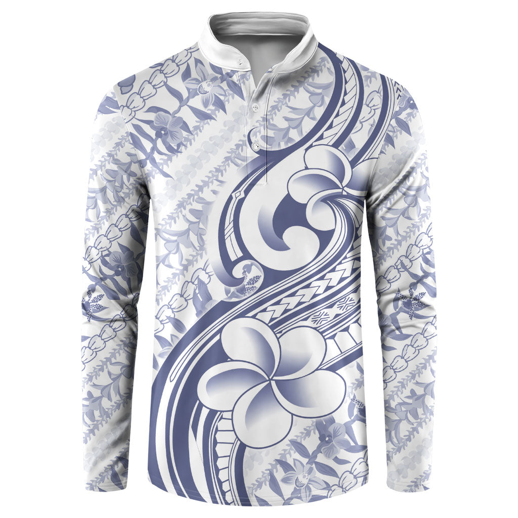 Hawaii Plumeria Lokelani Pikake Lei Button Sweatshirt Navy Blue Polynesian Tattoo LT9 Navy Blue - Polynesian Pride