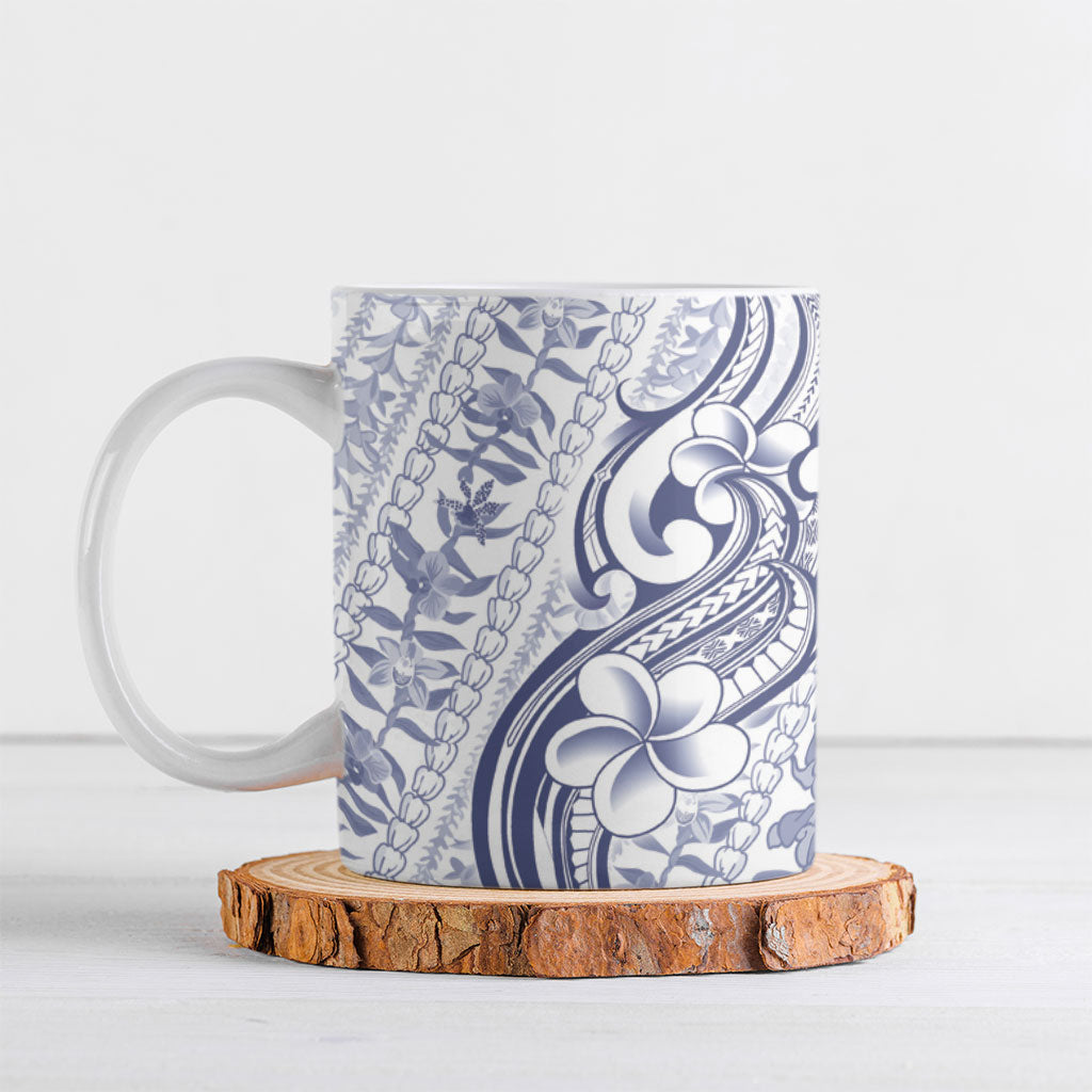 Hawaii Plumeria Lokelani Pikake Lei Ceramic Mug Navy Blue Polynesian Tattoo LT9 Navy Blue - Polynesian Pride
