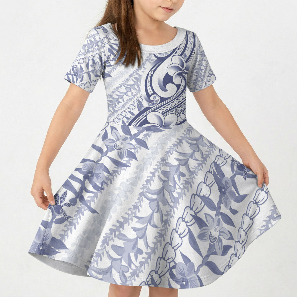 Hawaii Plumeria Lokelani Pikake Lei Kid Short Sleeve Dress Navy Blue Polynesian Tattoo LT9 KID Navy Blue - Polynesian Pride