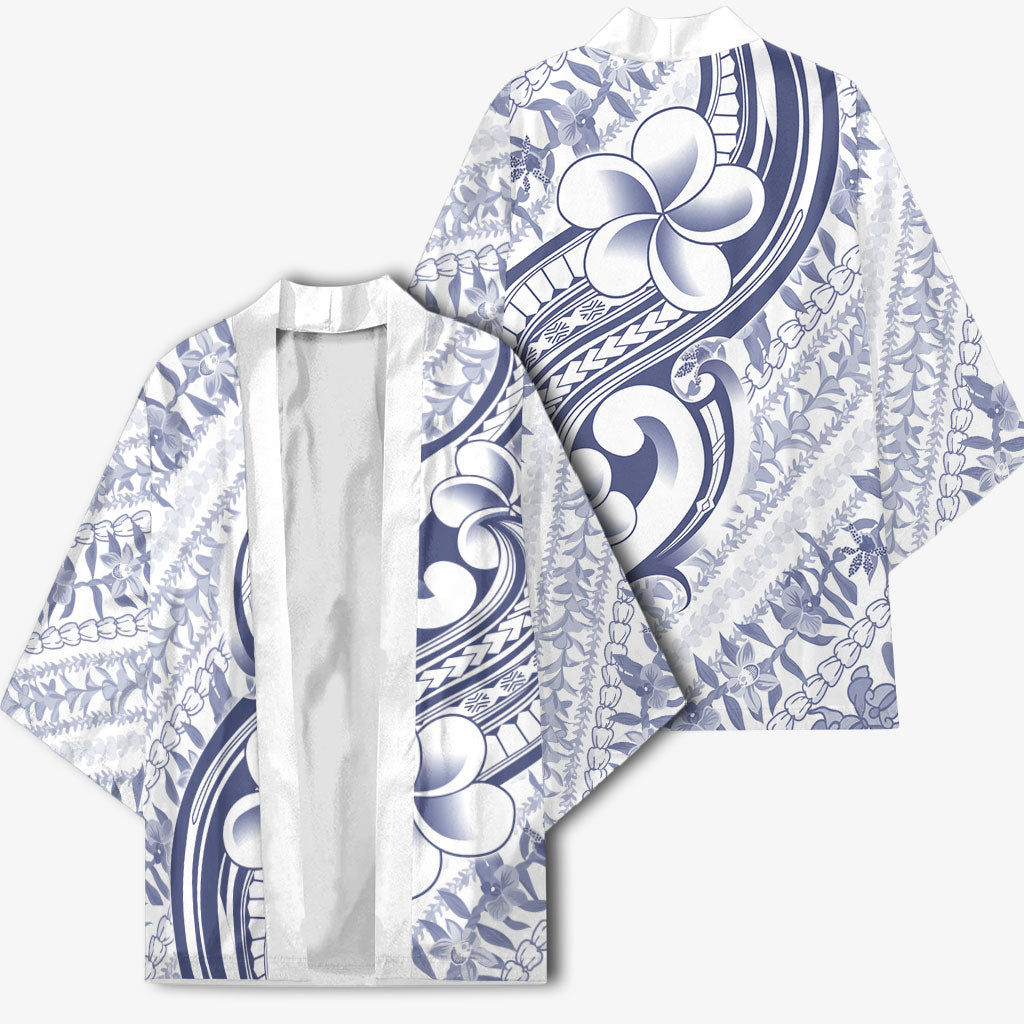 Hawaii Plumeria Lokelani Pikake Lei Kimono Navy Blue Polynesian Tattoo LT9 - Polynesian Pride