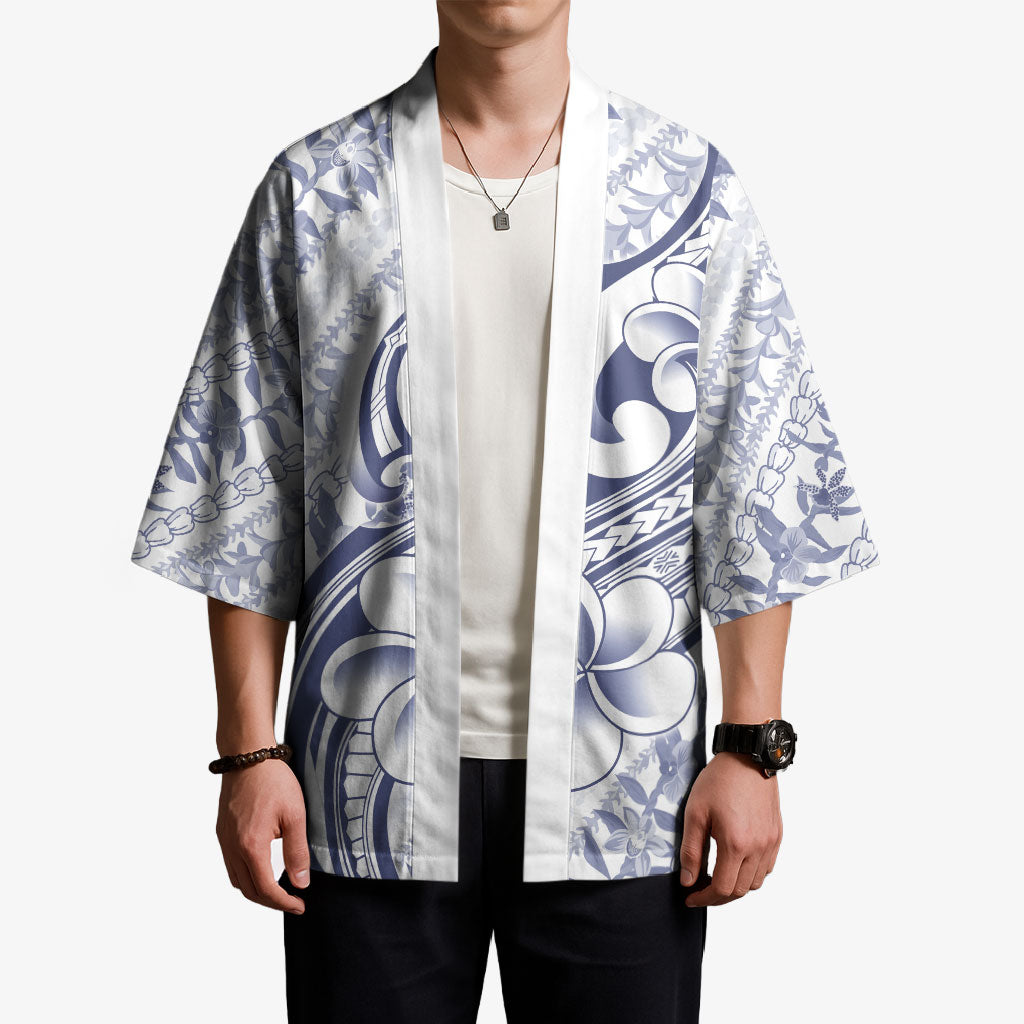 Hawaii Plumeria Lokelani Pikake Lei Kimono Navy Blue Polynesian Tattoo LT9 - Polynesian Pride