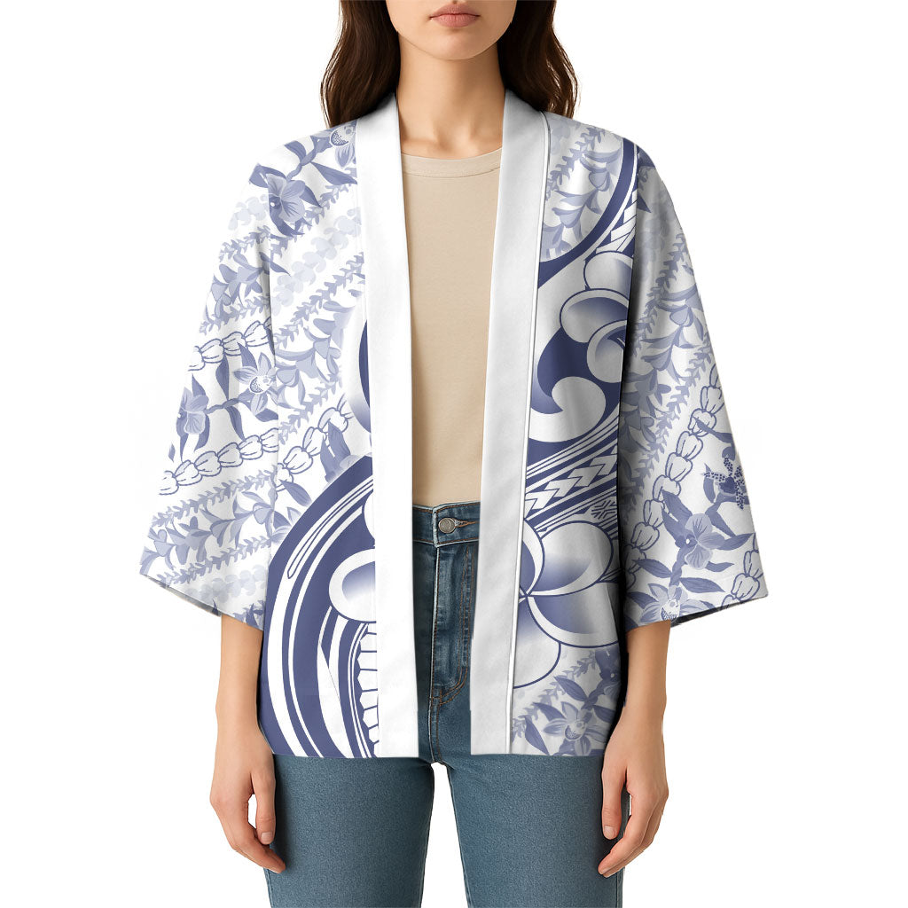 Hawaii Plumeria Lokelani Pikake Lei Kimono Navy Blue Polynesian Tattoo LT9 - Polynesian Pride