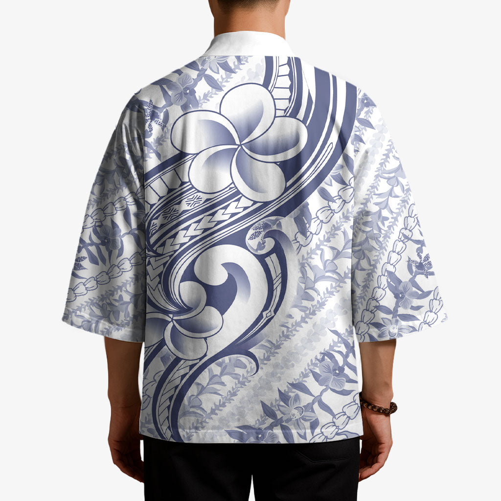 Hawaii Plumeria Lokelani Pikake Lei Kimono Navy Blue Polynesian Tattoo LT9 - Polynesian Pride