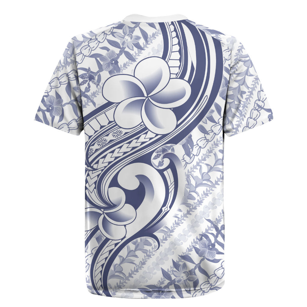 Hawaii Plumeria Lokelani Pikake Lei Rugby Jersey Navy Blue Polynesian Tattoo LT9 - Polynesian Pride