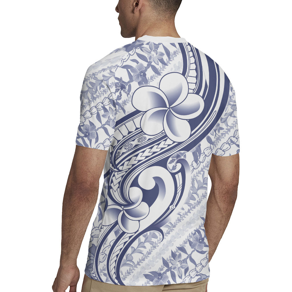 Hawaii Plumeria Lokelani Pikake Lei Rugby Jersey Navy Blue Polynesian Tattoo LT9 - Polynesian Pride