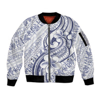 Hawaii Plumeria Lokelani Pikake Lei Sleeve Zip Bomber Jacket Navy Blue Polynesian Tattoo LT9 Unisex Navy Blue - Polynesian Pride