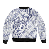 Hawaii Plumeria Lokelani Pikake Lei Sleeve Zip Bomber Jacket Navy Blue Polynesian Tattoo LT9 - Polynesian Pride