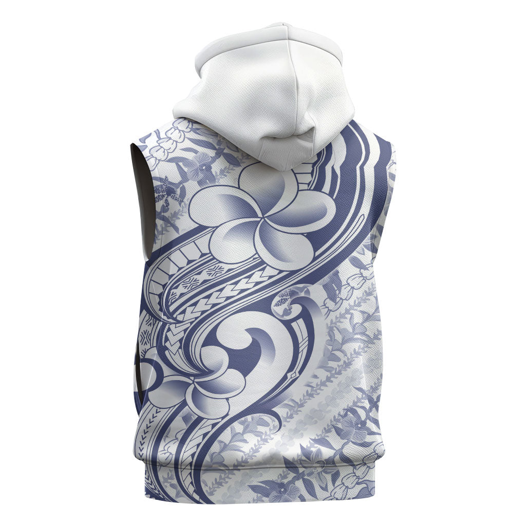 Hawaii Plumeria Lokelani Pikake Lei Sleeveless Hoodie Navy Blue Polynesian Tattoo LT9 - Polynesian Pride