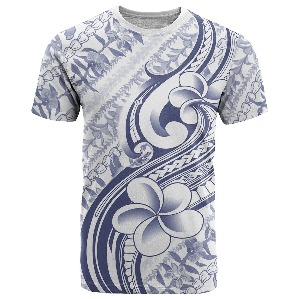 Hawaii Plumeria Lokelani Pikake Lei T Shirt Navy Blue Polynesian Tattoo LT9 Navy Blue - Polynesian Pride