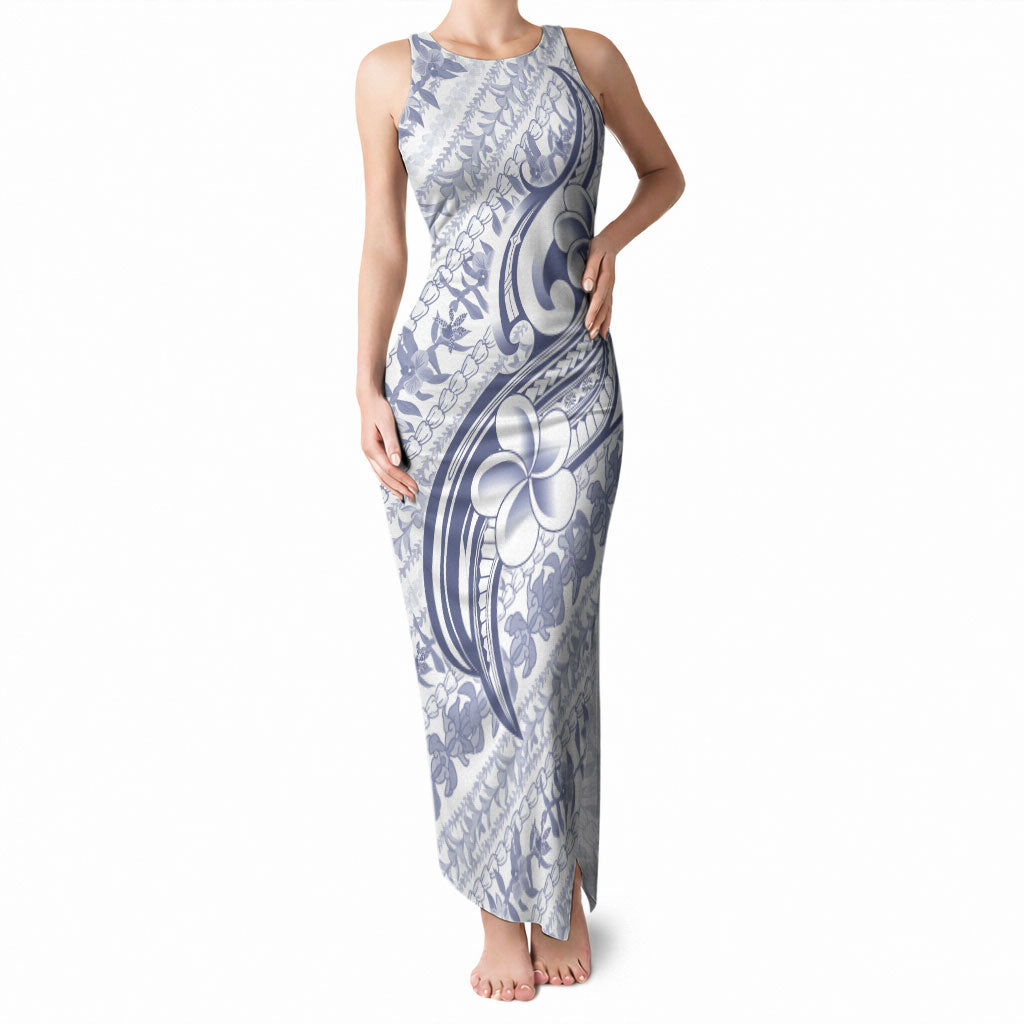 Hawaii Plumeria Lokelani Pikake Lei Tank Maxi Dress Navy Blue Polynesian Tattoo LT9 Women Navy Blue - Polynesian Pride