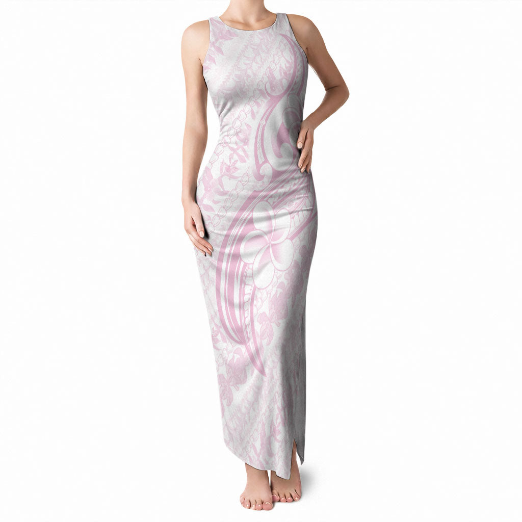 Hawaii Plumeria Lokelani Pikake Lei Tank Maxi Dress Poni Mama Polynesian Tattoo LT9 Women Pink - Polynesian Pride