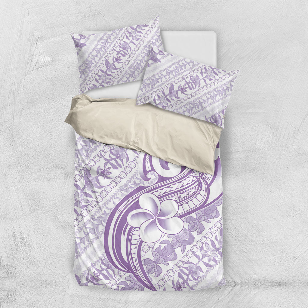 Hawaii Plumeria Lokelani Pikake Lei Bedding Set Poni Polynesian Tattoo LT9 US Twin 172cm x 218cm Purple - Polynesian Pride