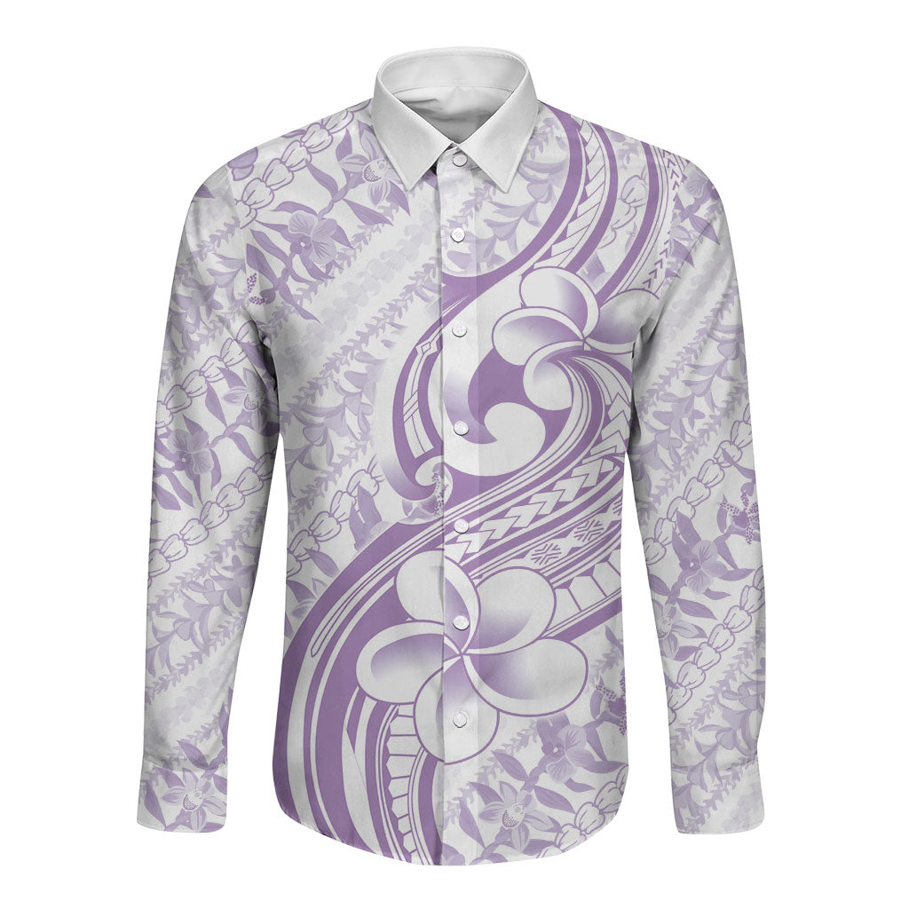 Hawaii Plumeria Lokelani Pikake Lei Long Sleeve Button Shirt Poni Polynesian Tattoo LT9 Unisex Purple - Polynesian Pride