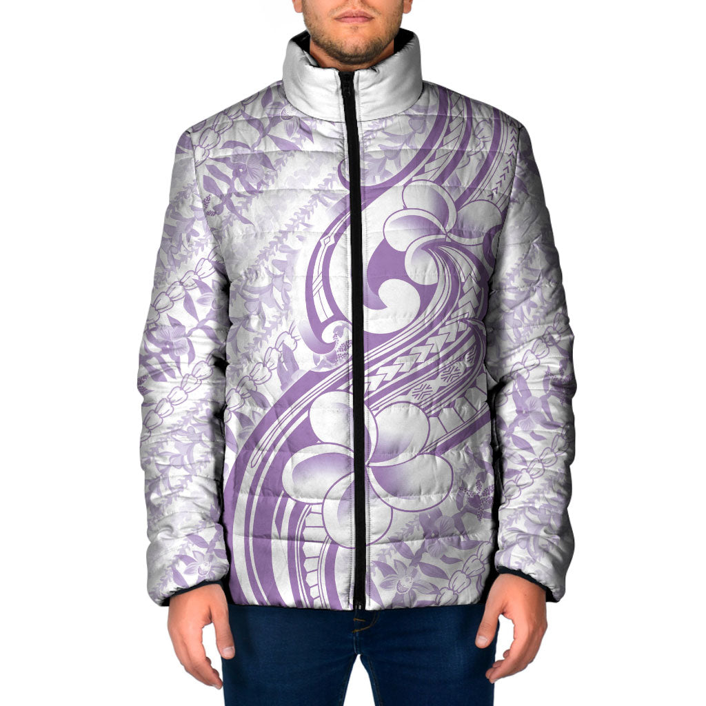 Hawaii Plumeria Lokelani Pikake Lei Padded Jacket Poni Polynesian Tattoo LT9 Men Purple - Polynesian Pride