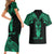 Personalised New Zealand Te Reo Maori Couples Matching Short Sleeve Bodycon Dress and Hawaiian Shirt Kia Kaha Maori Language Week Green Style LT9 - Polynesian Pride