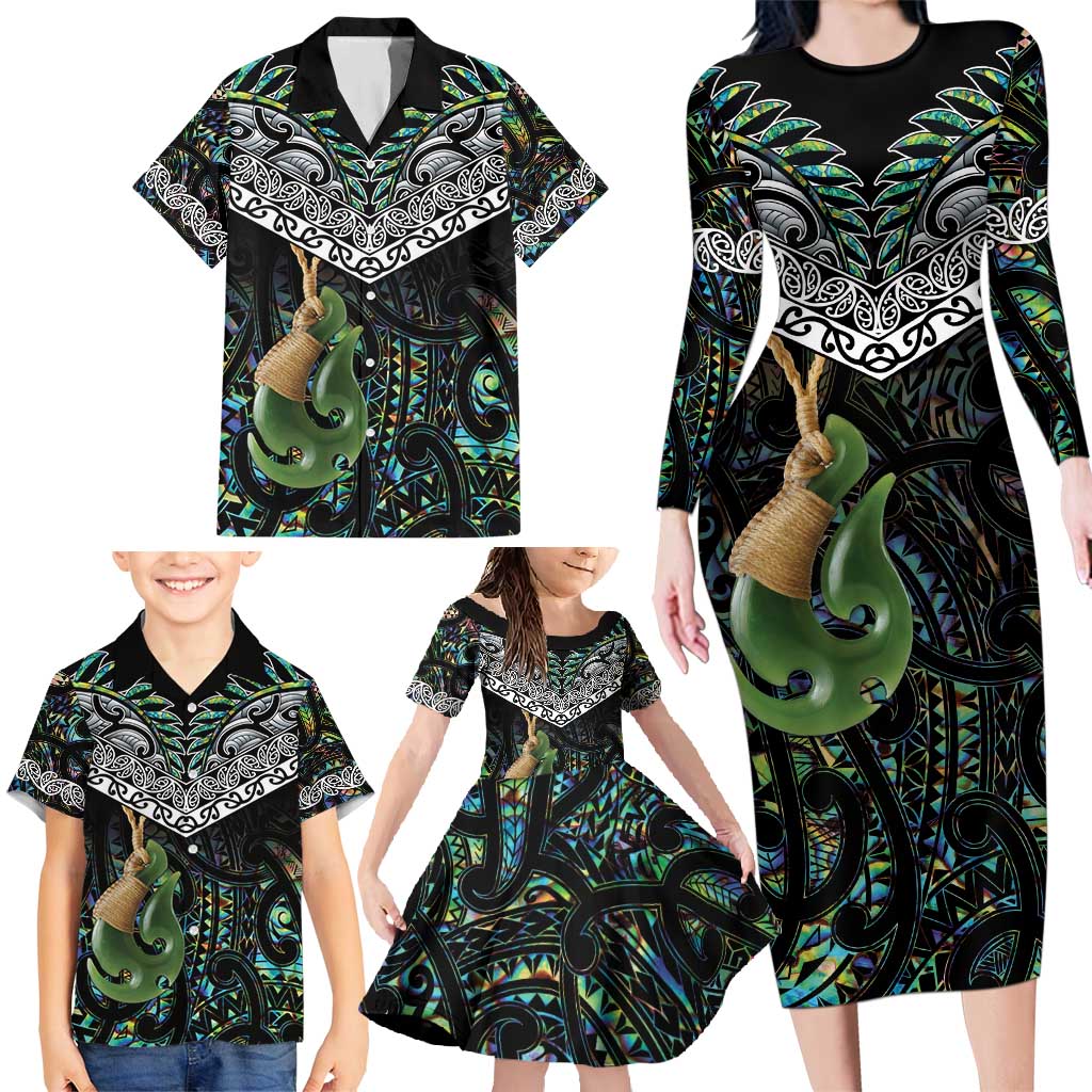 Personalised Maori Manaia Family Matching Long Sleeve Bodycon Dress and Hawaiian Shirt New Zealand Tribal Hei Matau Papua Shell