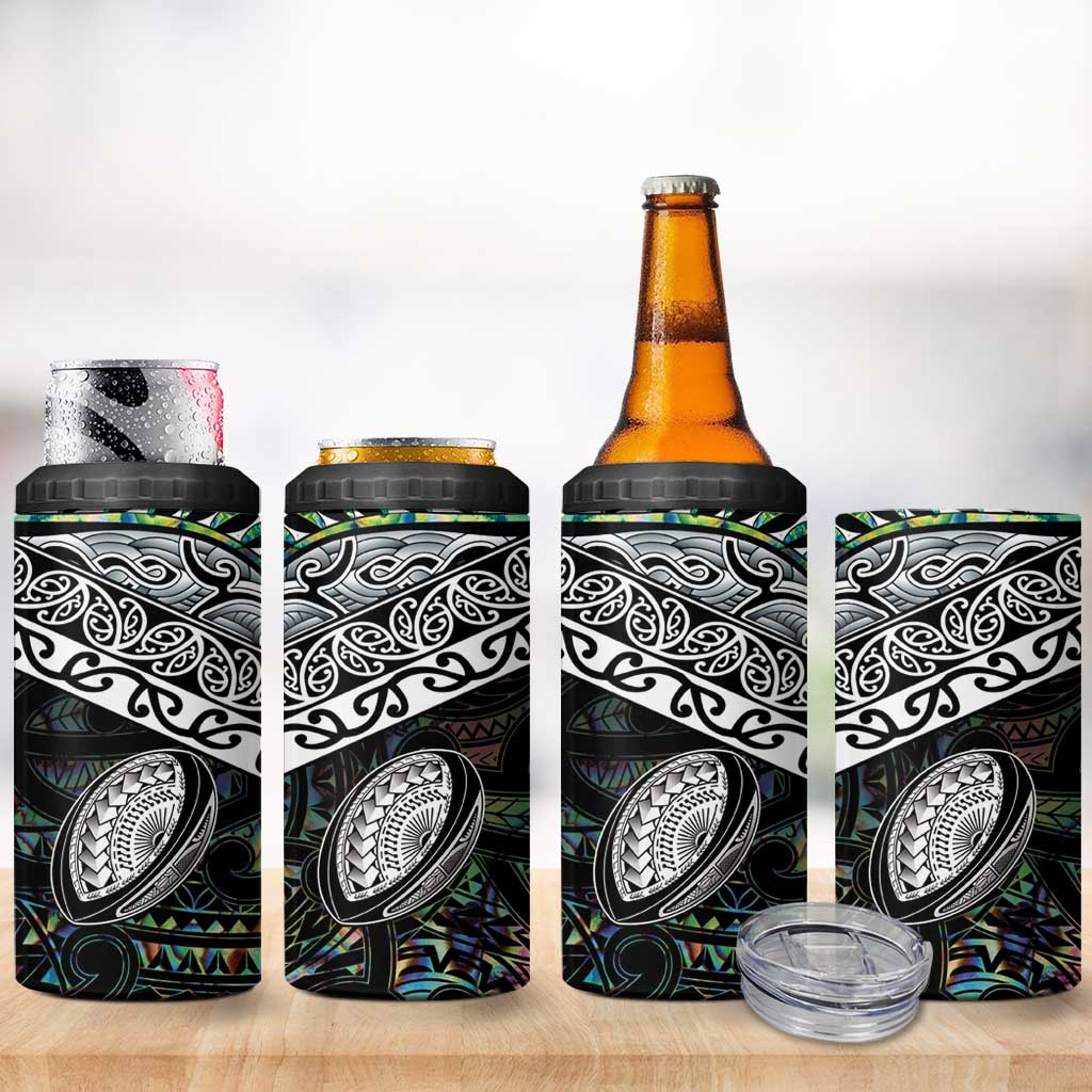 Custom New Zealand 4 in 1 Can Cooler Tumbler Maori Rugby Tattoo Papua Shell LT9 - Polynesian Pride