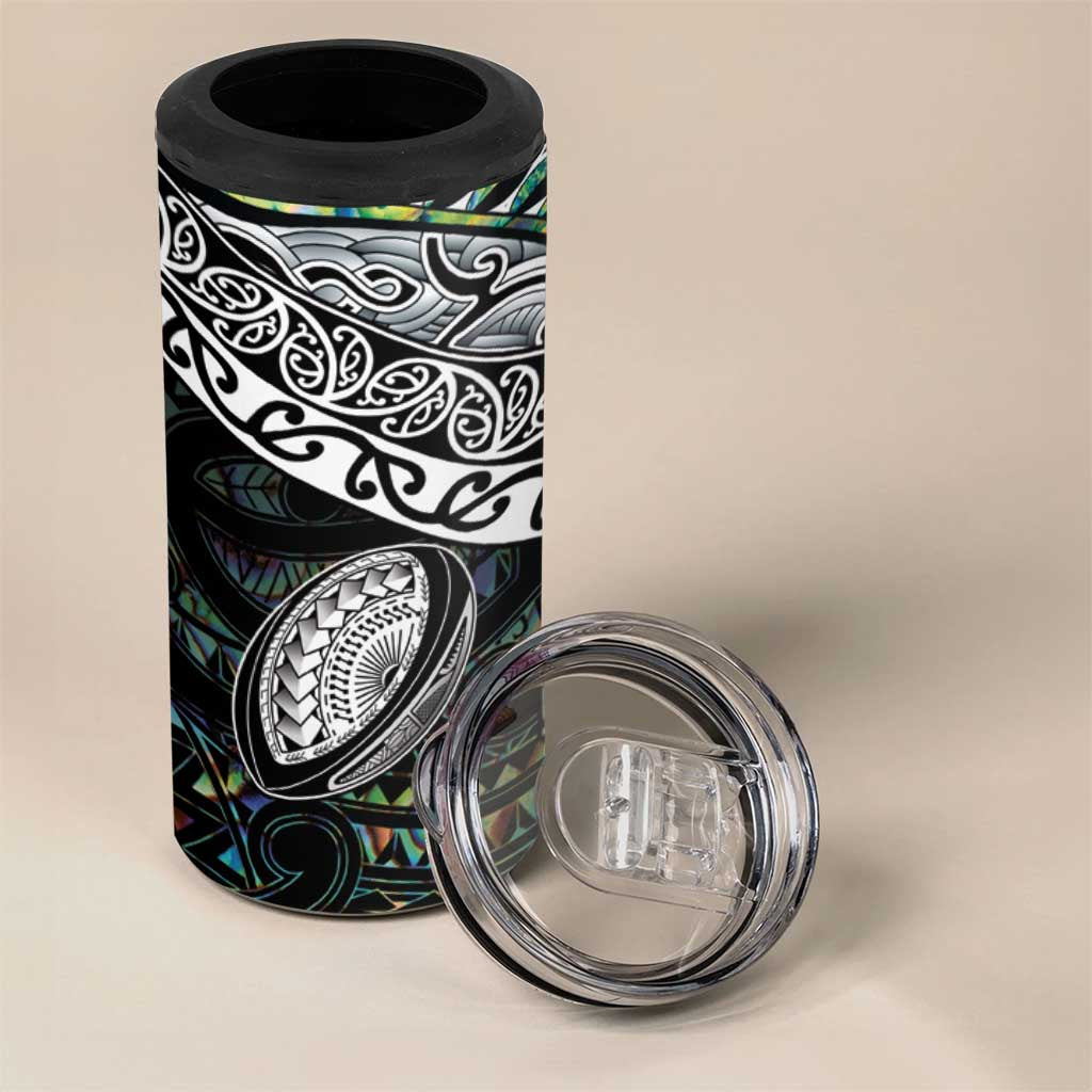 Custom New Zealand 4 in 1 Can Cooler Tumbler Maori Rugby Tattoo Papua Shell LT9 - Polynesian Pride