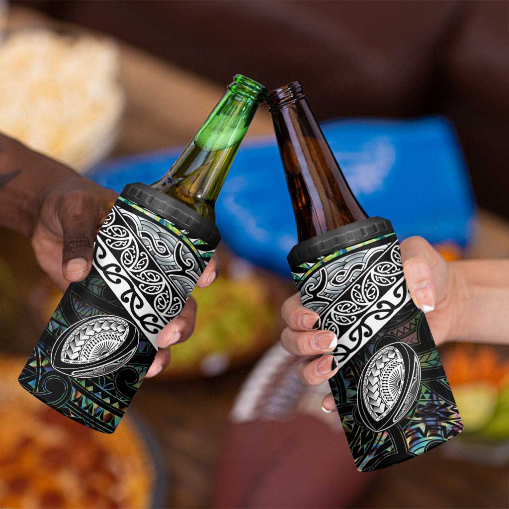 Custom New Zealand 4 in 1 Can Cooler Tumbler Maori Rugby Tattoo Papua Shell LT9 - Polynesian Pride