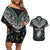 Custom New Zealand Couples Matching Off Shoulder Short Dress and Hawaiian Shirt Maori Rugby Tattoo Papua Shell