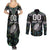 Custom New Zealand Couples Matching Summer Maxi Dress and Long Sleeve Button Shirt Maori Rugby Tattoo Papua Shell