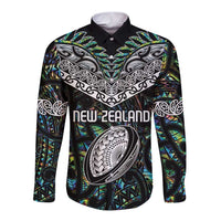Custom New Zealand Long Sleeve Button Shirt Maori Rugby Tattoo Papua Shell LT9 Unisex Green - Polynesian Pride