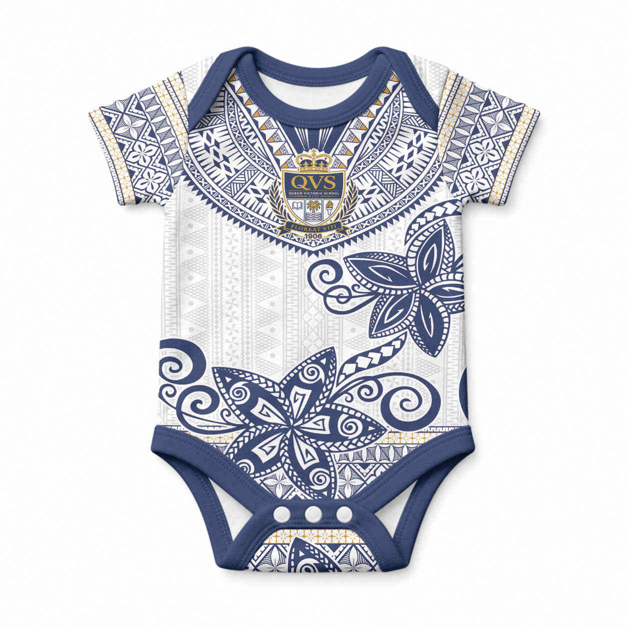 Fiji Queen Victoria School Personalised Baby Onesie QVS 120 Years Queen Victoria Alumni Legacy LT9 White - Polynesian Pride