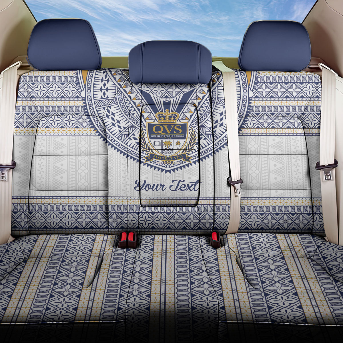 Fiji Queen Victoria School Personalised Back Car Seat Cover QVS 120 Years Queen Victoria Alumni Legacy LT9 One Size White - Polynesian Pride