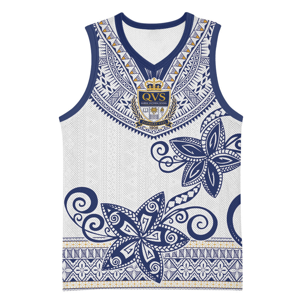 Fiji Queen Victoria School Personalised Basketball Jersey QVS 120 Years Queen Victoria Alumni Legacy LT9 Unisex White - Polynesian Pride