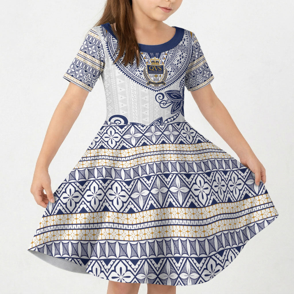 Fiji Queen Victoria School Personalised Kid Short Sleeve Dress QVS 120 Years Queen Victoria Alumni Legacy LT9 KID White - Polynesian Pride