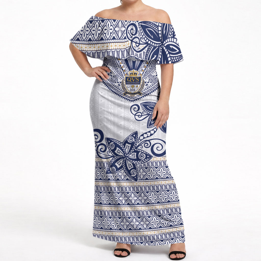 Fiji Queen Victoria School Personalised Off Shoulder Maxi Dress QVS 120 Years Queen Victoria Alumni Legacy LT9 Women White - Polynesian Pride