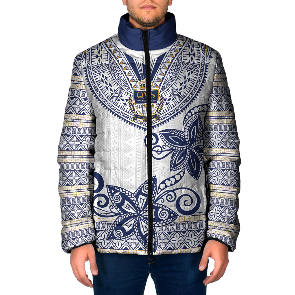 Fiji Queen Victoria School Personalised Padded Jacket QVS 120 Years Queen Victoria Alumni Legacy LT9 Men White - Polynesian Pride