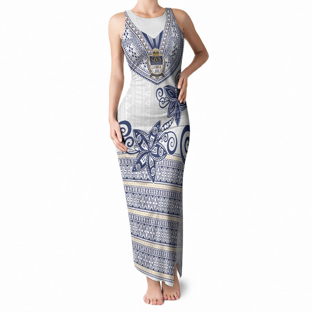 Fiji Queen Victoria School Personalised Tank Maxi Dress QVS 120 Years Queen Victoria Alumni Legacy LT9 Women White - Polynesian Pride