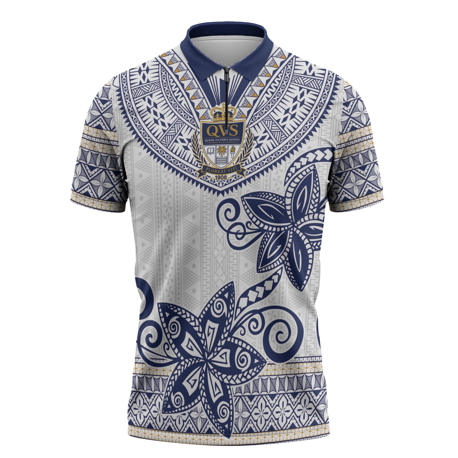 Fiji Queen Victoria School Personalised Zipper Polo Shirt QVS 120 Years Queen Victoria Alumni Legacy LT9 White - Polynesian Pride
