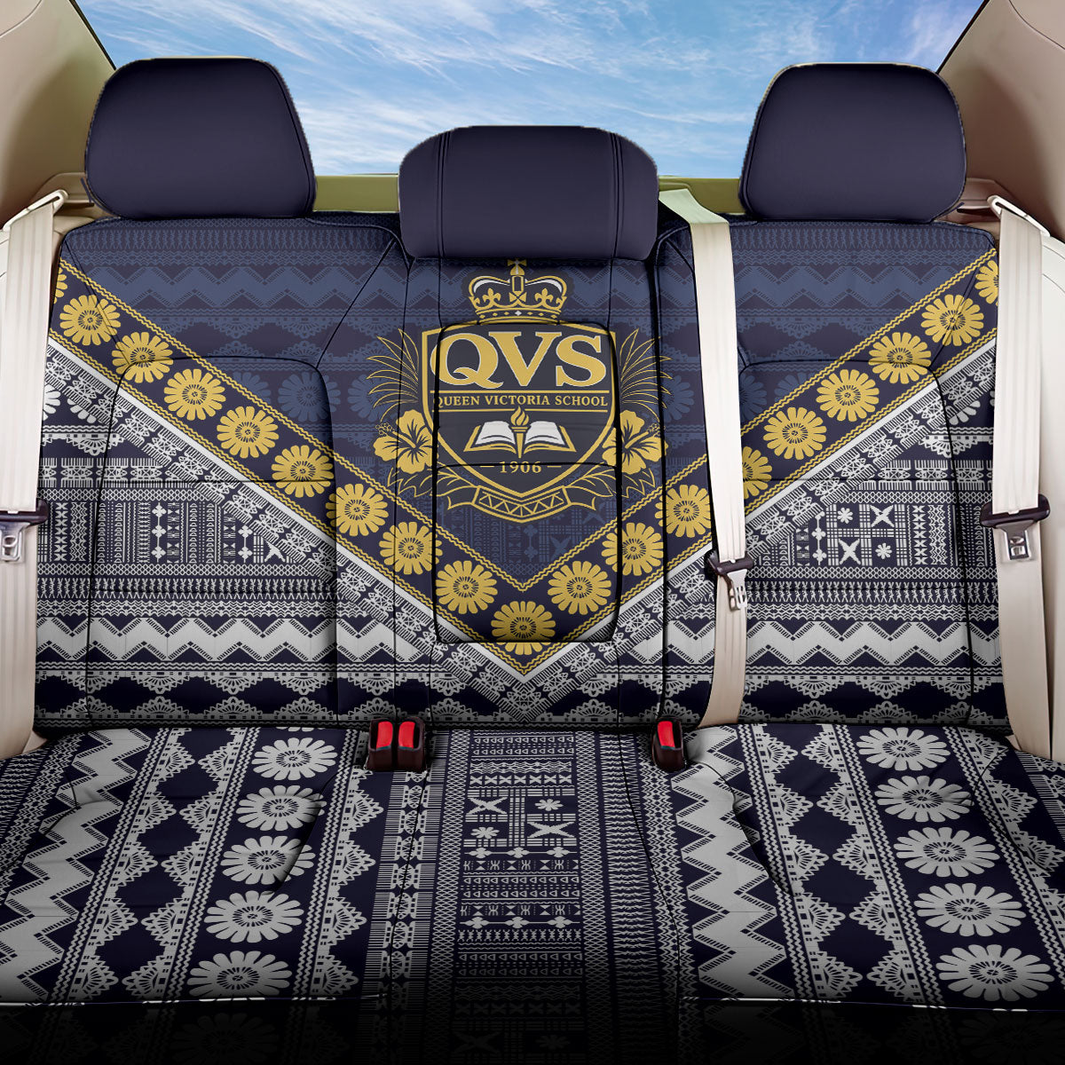 Fiji Queen Victoria School Back Car Seat Cover QVS 1906 Generational School Legacy LT9 One Size Blue - Polynesian Pride