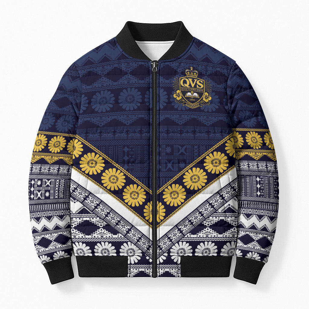 Fiji Queen Victoria School Bomber Puffer Jacket QVS 1906 Generational School Legacy LT9 Unisex Blue - Polynesian Pride