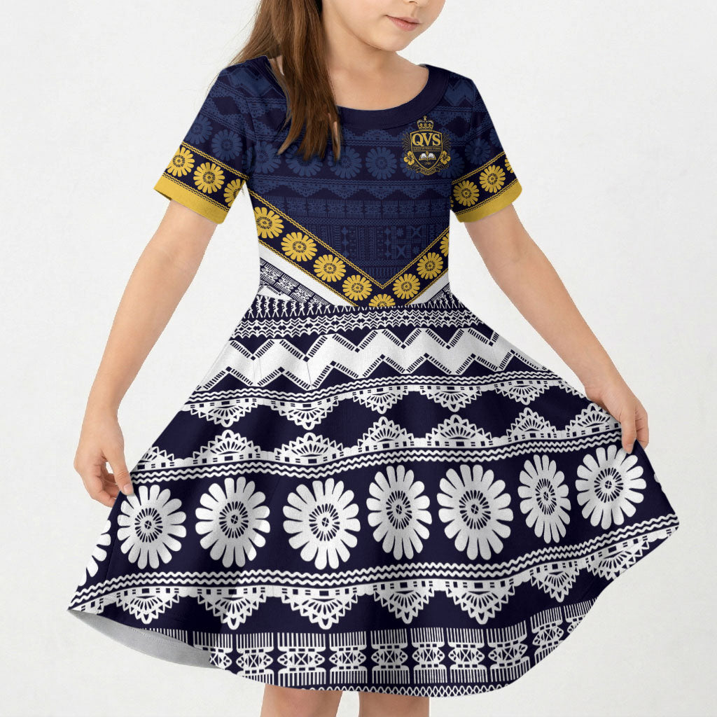 Fiji Queen Victoria School Kid Short Sleeve Dress QVS 1906 Generational School Legacy LT9 KID Blue - Polynesian Pride