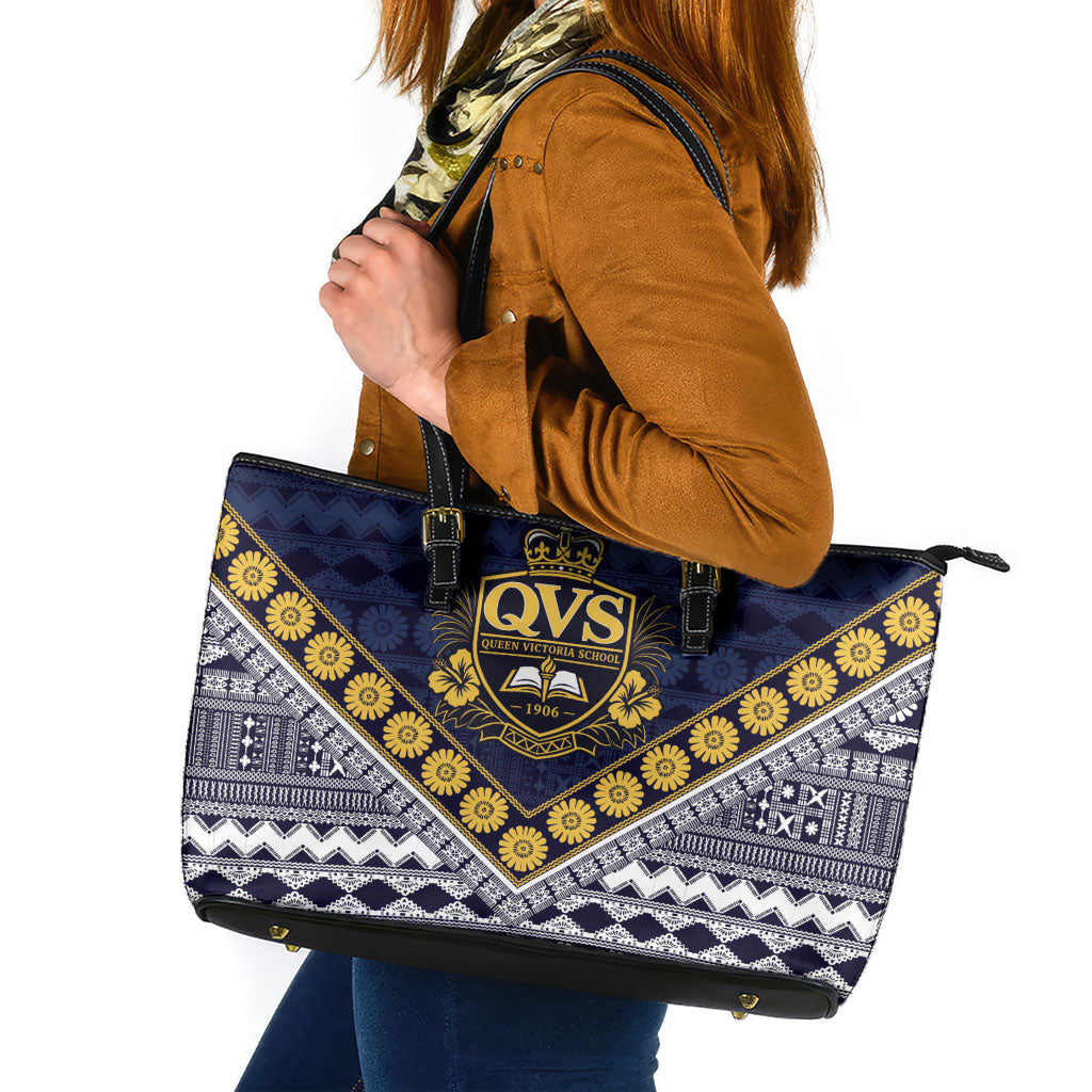 Fiji Queen Victoria School Leather Tote Bag QVS 1906 Generational School Legacy LT9 Blue - Polynesian Pride