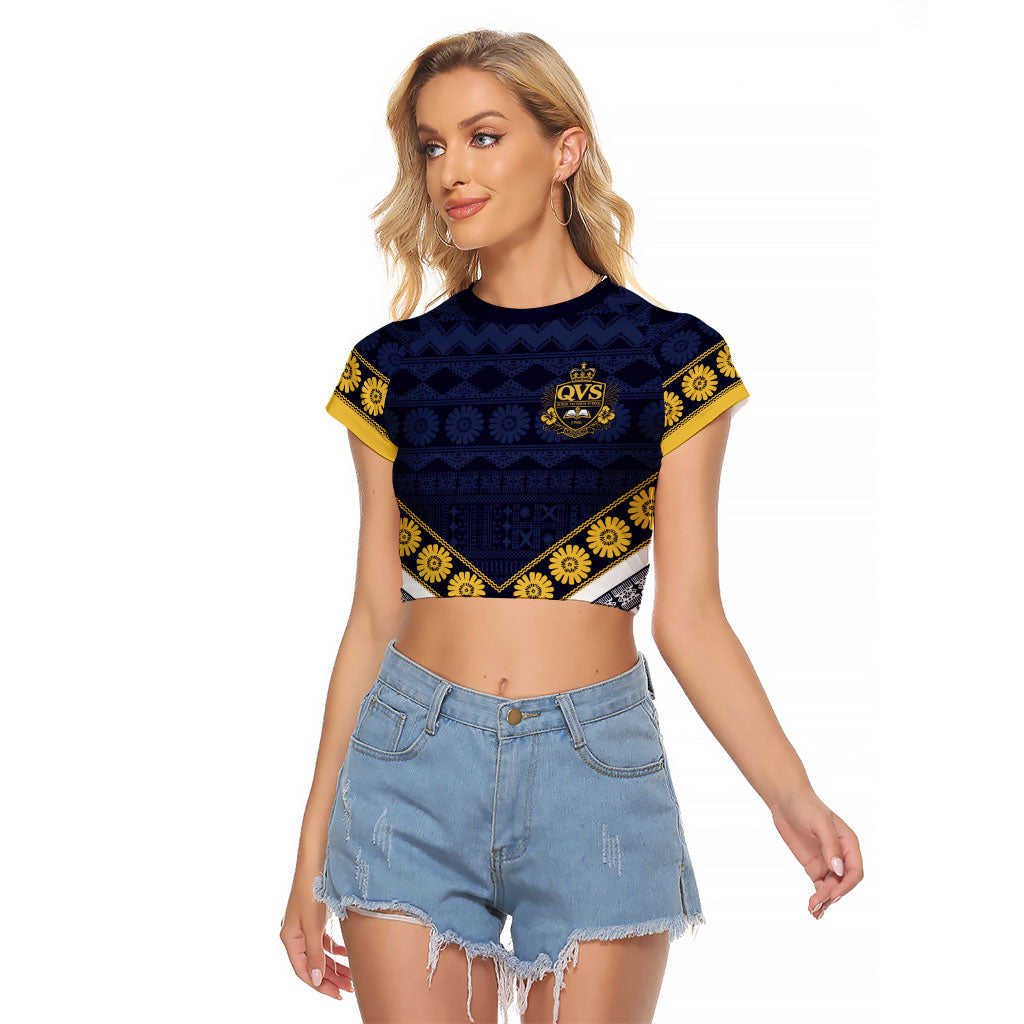 Fiji Queen Victoria School Raglan Cropped T Shirt QVS 1906 Generational School Legacy LT9 Female Blue - Polynesian Pride