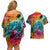 Beauty and The Warrior Polynesian Valentine Couples Matching Off Shoulder Short Dress and Hawaiian Shirt Hibiscus FLowers Rainbow Style LT9 - Polynesian Pride